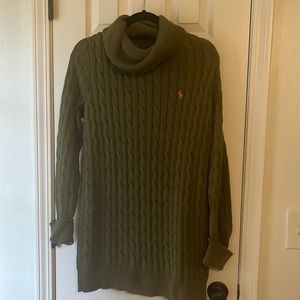 Ralph Lauren Sport large army green cable knit tunic cotton sweater